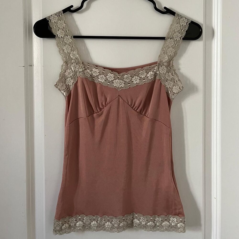 Vintage Y2K blush pink satin lace cami tank from Japanese brand Livre Claire